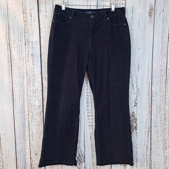 TALBOTS 10P Petite Curvy Fit Fine Wale Corduroy Pants Navy Blue Bootcut Classic - Picture 2 of 9